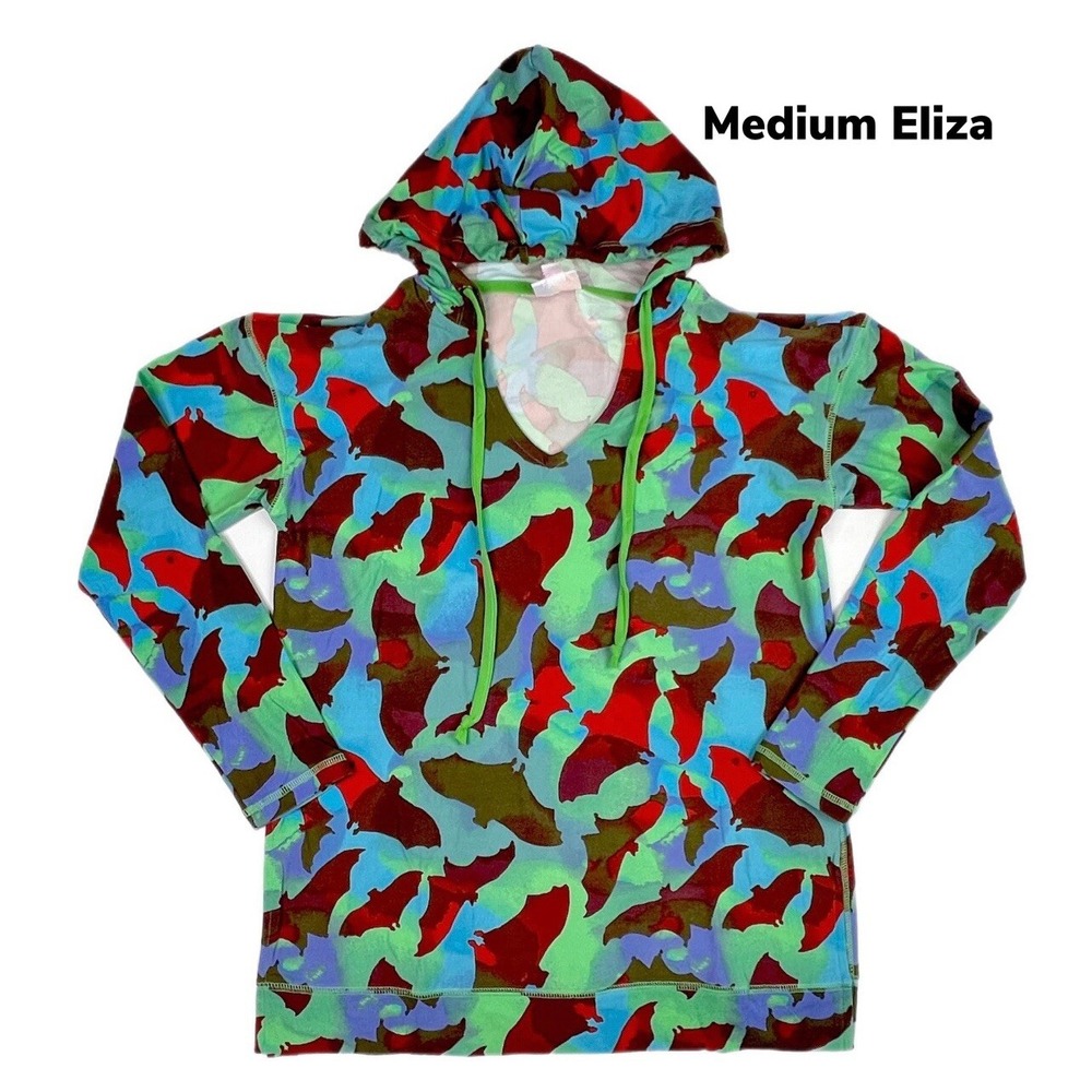 Medium LuLaRoe Eliza Hoodie Halloween Bat Night Sky Fits 10/12 Soft Material